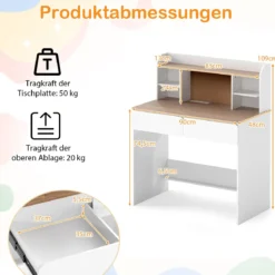 Kinderschreibtisch stabiler Holzschreibtisch mit Kork-Pinnwand Ladestation geräumigem Schreibtisch Weiß