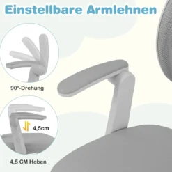 Kinder Schreibtischstuhl mit 41-52 cm Höhenverstellbarer Sitzhöhe Kinderdrehstuhl mit Rollen Grau