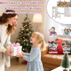 Kinderschreibtisch & Stuhl Set Kinder Schreibtisch aus Holz mit Regalen & Schublade Natur