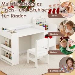 Kinder Schreibtisch- & Stuhl-Set mit Abnehmbarem Papierrollenhalter Maltisch Weiß