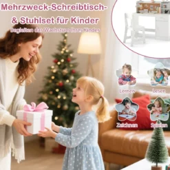 Kinderschreibtisch & Stuhl Set Kinder Schreibtisch aus Holz mit Regalen & Schublade Weiß