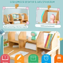 Kinderschreibtisch und Stuhl aus Bambus Höhenverstellbarer Schülerschreibtisch und -stuhl Natur