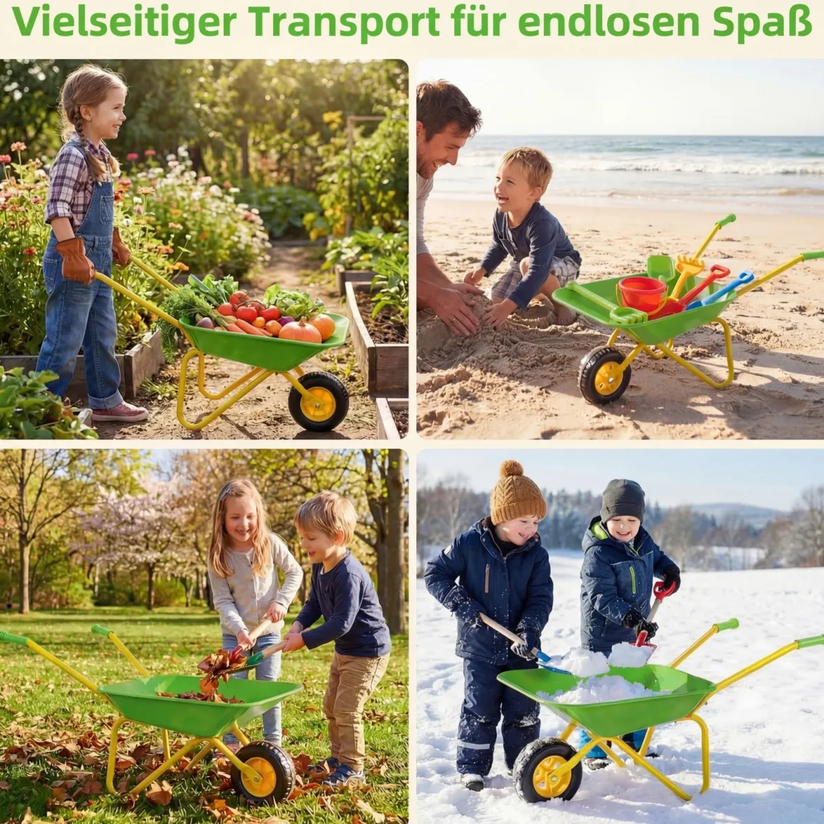 Kinderschubkarre Kunststoff Geländereifen Indoor Outdoor Für Jungen Mädchen Ab 3 Jahren Grün