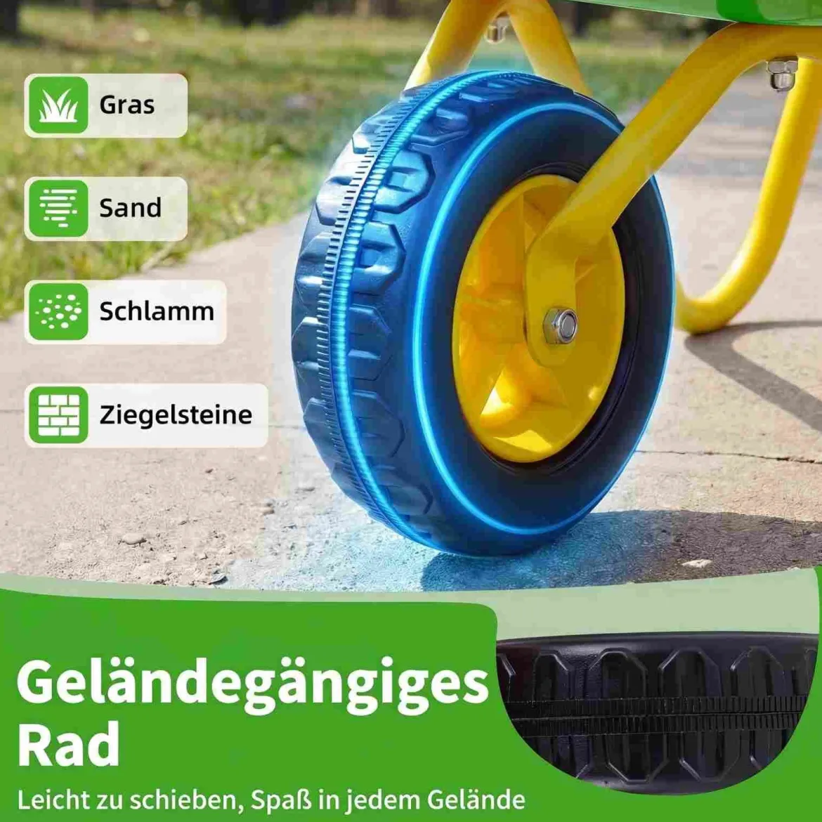 Kinderschubkarre Kunststoff Geländereifen Indoor Outdoor Für Jungen Mädchen Ab 3 Jahren Grün