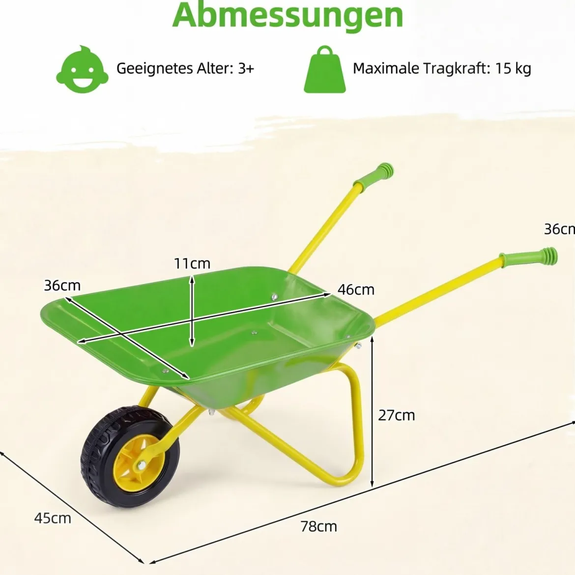 Kinderschubkarre Kunststoff Geländereifen Indoor Outdoor Für Jungen Mädchen Ab 3 Jahren Grün