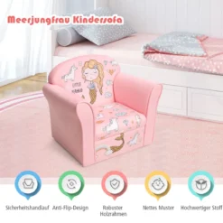 Kindersessel mit hübschem Meerjungfrauen-Motiv Sessel mit Armlehnen 50 x 39x 44 cm Rosa