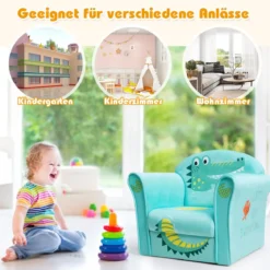 Kindersessel mit Krokodil-Motiv hellblauer Kindersessel 50 x 37,5x 42 cm Grün + Hellblau