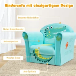 Kindersessel mit Krokodil-Motiv hellblauer Kindersessel 50 x 37,5x 42 cm Grün + Hellblau