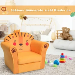 Kindersessel mit Löwen-Motiv Kindersessel mit Holzrahmen 51 x 37,5 x 44 cm Orange