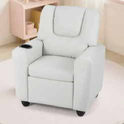 Kindersessel mit Relaxfunktion & Verstellbarer Rückenlehne & Fußstütze Kindersofa Weiß