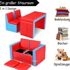 Kindersessel Set Sessel Sofa Kindersofa Kindercouch Babysessel Stuhl und Tisch Rot