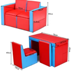 Kindersessel Set Sessel Sofa Kindersofa Kindercouch Babysessel Stuhl und Tisch Rot