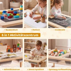 Kindersitzgruppe aus Holz Kindertisch und Stuhl Set aus Höhenverstellbarem Kindertisch und 1 Stuhl