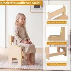 Kindersitzgruppe aus Holz Kindertisch und Stuhl Set aus Höhenverstellbarem Kindertisch und 1 Stuhl