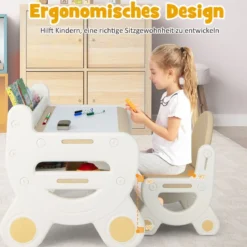 Kinder Sitzgruppe mit Höhen- & Neigungsverstellbarer Tischplatte Zeichentisch Braun