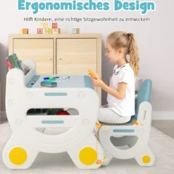 Kinder Sitzgruppe mit Höhen- & Neigungsverstellbarer Tischplatte Zeichentisch Blau