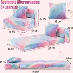 Kindersofa aufklappbar mit Kissen 4 in 1 Spielsofa im Dunkeln Leuchtend Klappsofa Kindersessel Mehrfarbig