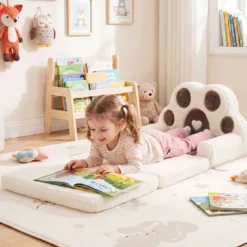 Kindersofa 2 in 1 Kindersessel Ausklappbar Kindercouch mit Abnehmbarem Bezug Braun