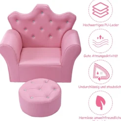 Kindersofa Kindersessel Kindercouch mit Ottomane Rosa 58 x 40,5 x 49 cm