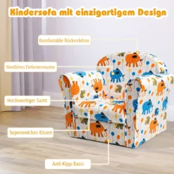 Kindersofa Kindersessel mit Elefantenmuster Kindercouch mit Holzrahmen 50 x 37,5 x 43 cm Bunt