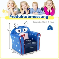 Kinder-Sofa Kleinkinder Polster-Armlehnenstuhl mit massivem Holzrahmen 50 x 40 x 54 cm Blau