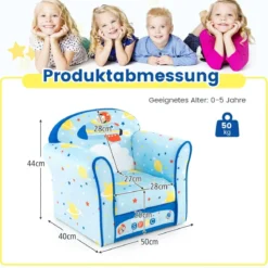 Kinder-Sofa Kleinkinder Polster-Armlehnenstuhl mit massivem Holzrahmen 50 x 40 x 44 cm (Raumschiff)