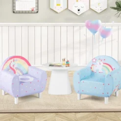 Kindersofa mit Rückenlehne & Armlehne Gepolsterter Kindersessel Einhorn Lesecouch