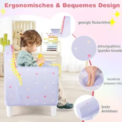 Kindersofa mit Rückenlehne & Armlehne Gepolsterter Kindersessel Einhorn Lesecouch