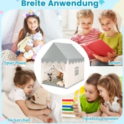 Kinderspielhaus Stabiles und Großes Spielhaus mit Baumwollmatratze 120 x 105 x 140 cm Grau + Beige