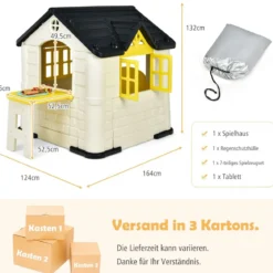 Kinder Spielhaus 164 x 124 x 132 cm Outdoor Kinderhäuschen mit Pickniktisch Gelb