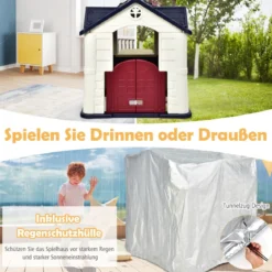 Kinder Spielhaus 164 x 124 x 132 cm Outdoor Kinderhäuschen mit Pickniktisch Blau