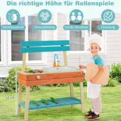 Kinder Spielküche hölzernes Kinderkücheset mit Lebensmitteln Holzspießen Grillrost Blau
