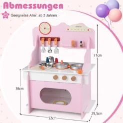 Kinder Spielküche mit Komplettem Zubehör Puppenkühe mit Uhr & Herd & Gewürzregal Rosa