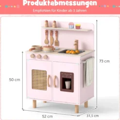 Kinder Spielküche mit Stauraum & Licht & Sound & Realistischem Eismaschine Holzküche Rosa