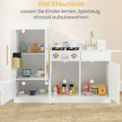 Kinder Spielküchen-Set mit Spüle & Eisbereiter & Spüle Holzspielzeug-Küchenset Weiß