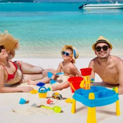 Kinderspielzeug Strand-Spielzeug für Kleinkinder draußen und drinnen mit Schirmloch & 18 teiligem Zubehör Set Bunt