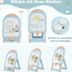 Kinder Staffelei mit Stuhl Kindertafel Höhenverstellbar & Klappbar mit Whiteboard & Aufbewahrungsbox Blau