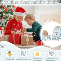 Kinder Staffelei mit Stuhl Kindertafel Höhenverstellbar & Klappbar mit Whiteboard & Aufbewahrungsbox Blau