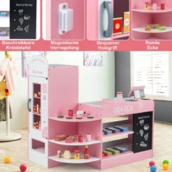 Kinder Supermarkt Spielset mit Kasse & POS-Maschine & Verkaufsautomat & Tafel Rosa