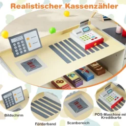 Kinder Supermarkt Spielset mit Kasse & POS-Maschine & Verkaufsautomat & Tafel Grau