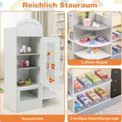 Kinder Supermarkt Spielset mit Kasse & POS-Maschine & Verkaufsautomat & Tafel Grau