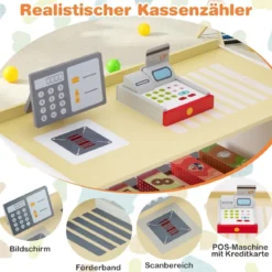 Kinder Supermarkt Spielset mit Kasse & POS-Maschine & Verkaufsautomat & Tafel Weiß
