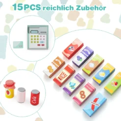Kinder Supermarkt Spielset mit Kasse & POS-Maschine & Verkaufsautomat & Tafel Minzgrün