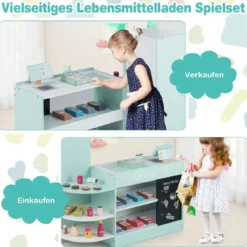 Kinder Supermarkt Spielset mit Kasse & POS-Maschine & Verkaufsautomat & Tafel Minzgrün