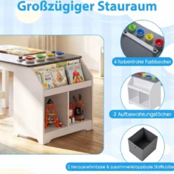 Kinder Tisch & Hockerset Kindersitzgruppe Holz mit Papierrollenhalter Papierrolle & 4 Farbbechern