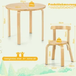 Kindertisch Holztisch mit 4 Stühlen für Kinder Kindertisch- und Stuhl-Set mit Rückenlehne Natur