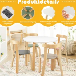 Kindertisch Holztisch mit 4 Stühlen für Kinder Kindertisch- und Stuhl-Set mit Rückenlehne Bunt