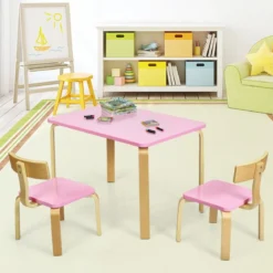 Kindertisch mit 2 Stühlen aus Holz 3tlg. Kindersitzgruppe Sitzgruppe für Kinder Rosa