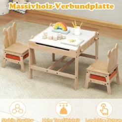 Kindertisch mit 2 Stühlen in Panda-Form 4-in-1 Aktivitätstisch mit beidseitiger Weißwandtafel & Schultafel