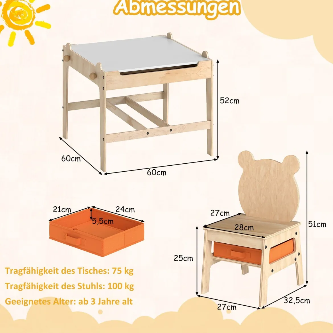 Kindertisch mit 2 Stühlen in Panda-Form 4-in-1 Aktivitätstisch mit beidseitiger Weißwandtafel & Schultafel